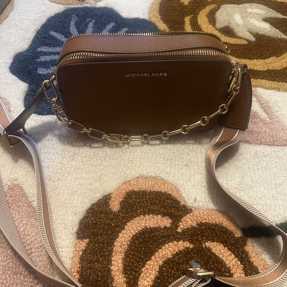 Michael Kors Brown Leather Crossbody Bag with Chain Detail